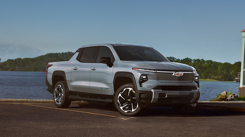 Chevrolet Silverado EV parked by waterfront