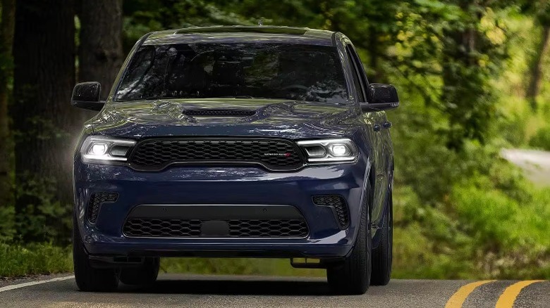 Dark blue Dodge Durango on a road