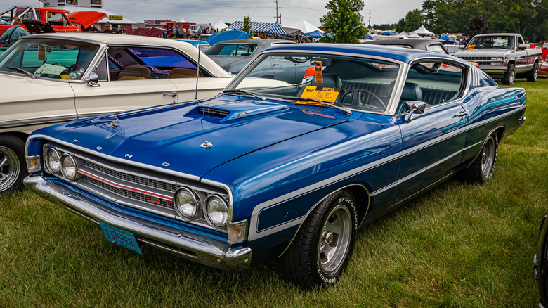 Blue Ford Torino GT parked