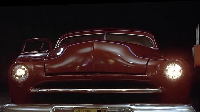 Red Mercury Coupe from American Graffiti, low view of front end