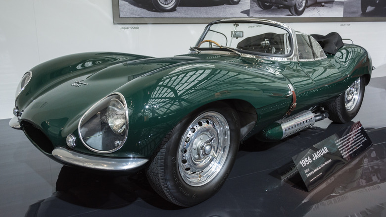 Green Jaguar XKSS on display in museum