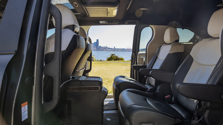 side view of 2025 Toyota Sienna Platinum rear seats with side doors opened