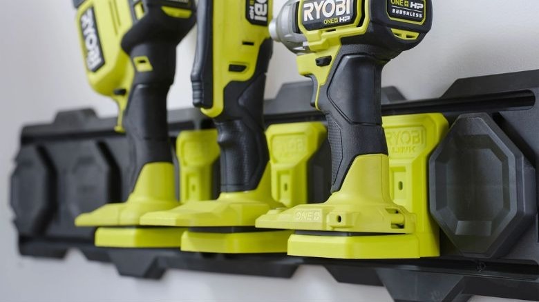 Ryobi power tools mounted on the Link One+ Tool Holder.