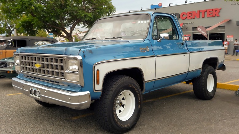 A two-tone1970s Chevrolet C10 Silverado