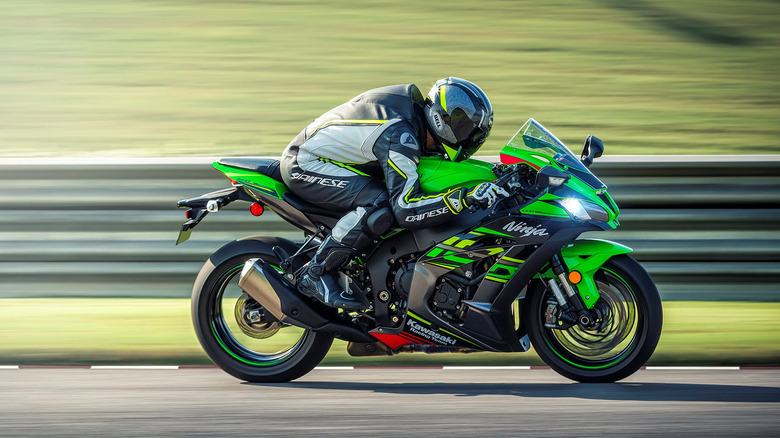 The Kawasaki Ninja ZX-10R on the race track.