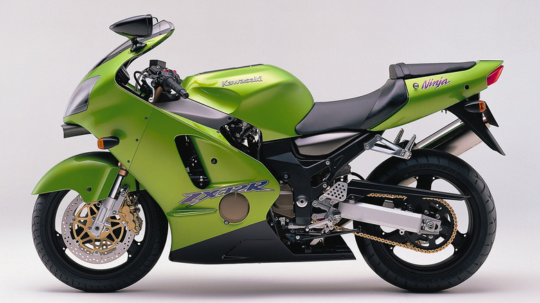 A green Kawasaki Ninja ZX-12R.