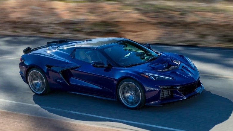 Blue 2025 Chevrolet Corvette ZR1 driving on road