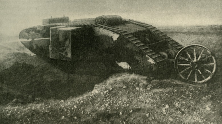 British Mark I photographed above trench