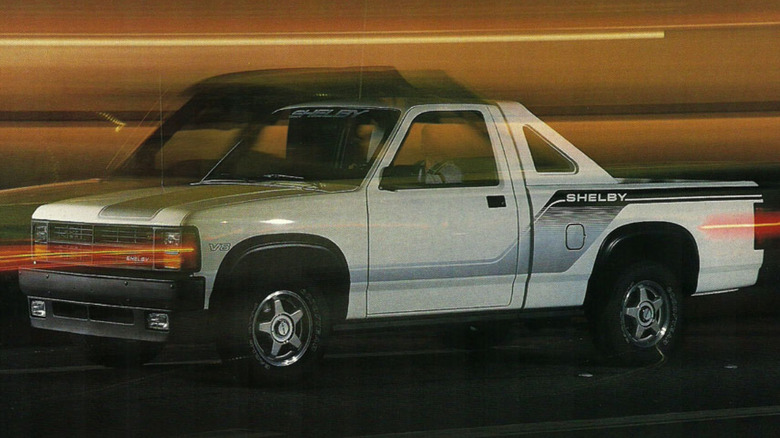 1989 Dodge Shelby Dakota, white, front-left three-quarter view, sales brochure image