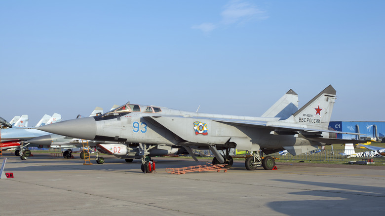 A gray MiG-31 parked on tarmac