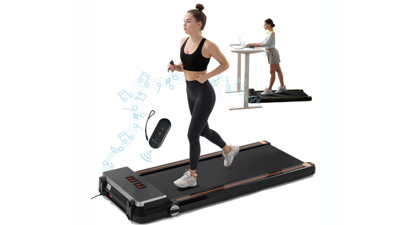 woman working and using FYC Slim Walking Treadmill