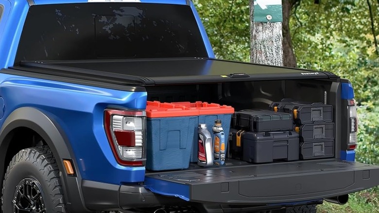 A Bestwyll retractable truck bed cover on a Ford F-150.