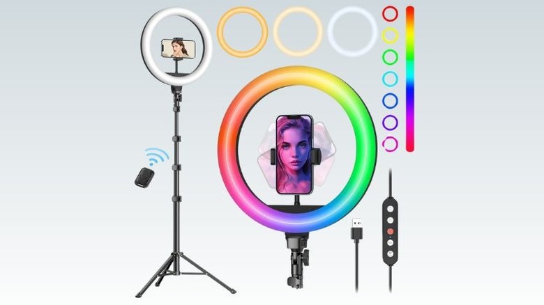 Weilisi ring light showing color options and accessories