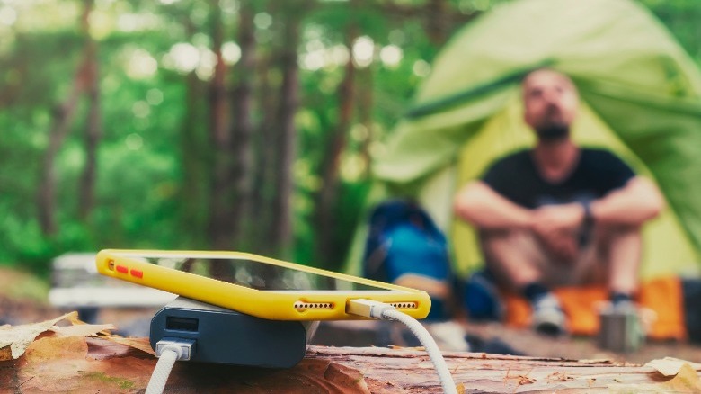 Power bank charging a phone