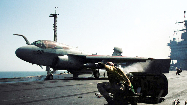 Prowler launching from flight deck