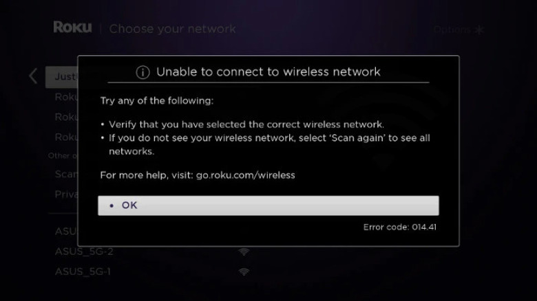 Roku unable to connect error message