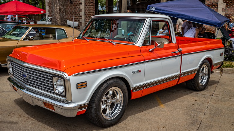 Orange 1971 C10 Cheyenne parked