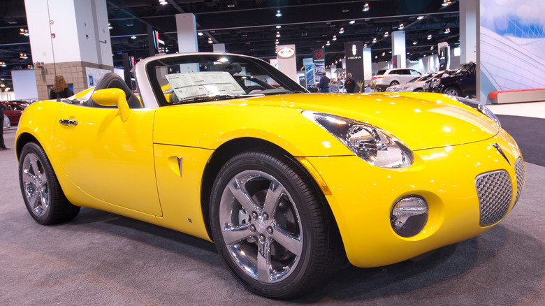 Yellow Pontiac Solstice on display