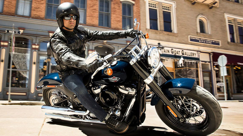 Rider on Harley-Davidson Softail Slim