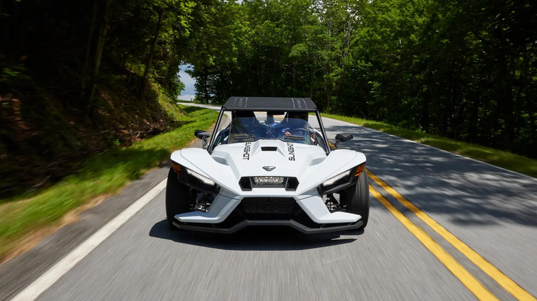 white polaris Slingshot S motorcycle