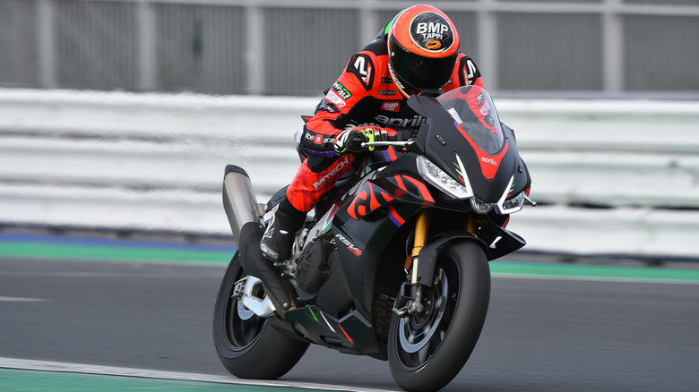 The Aprilia RSV4 Factory version in action.