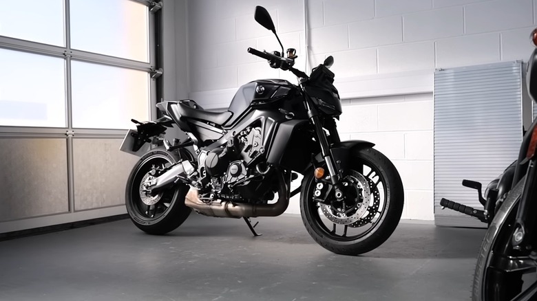 Yamaha MT-09 in a garage