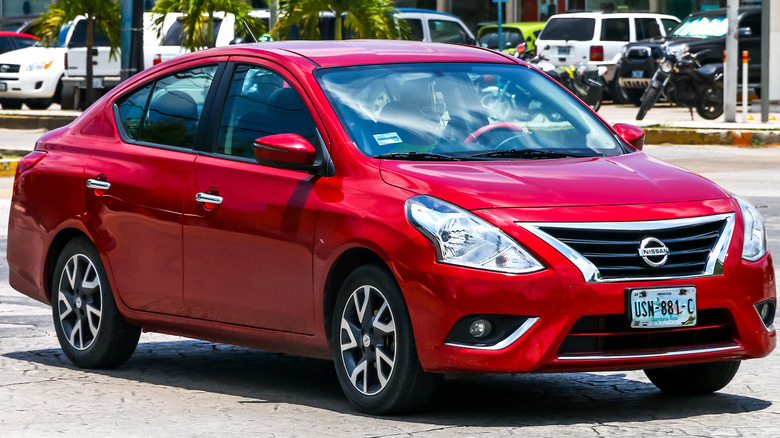 red nissan versa front side