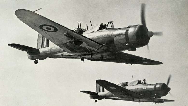 Two Blackburn B-25 Rocs flying in close formation together