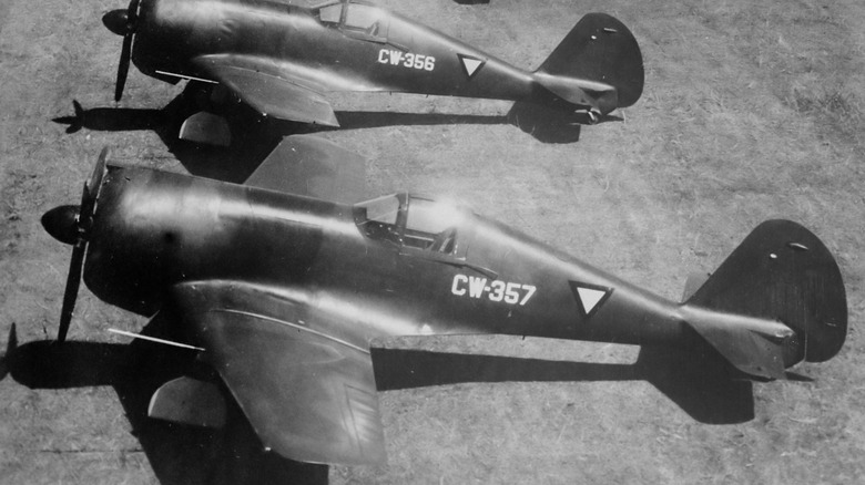 Curtiss-Wright CW-21 Demons parked in a row on a flightline