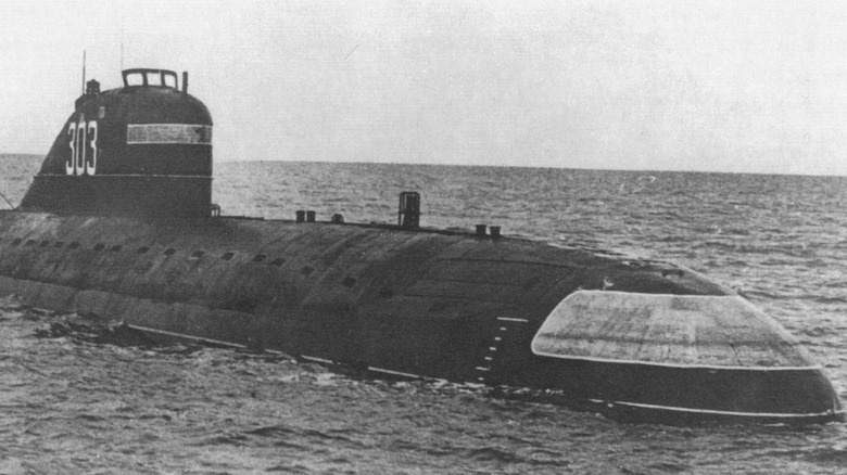 The K-3, a November-class Soviet submarine, at sea