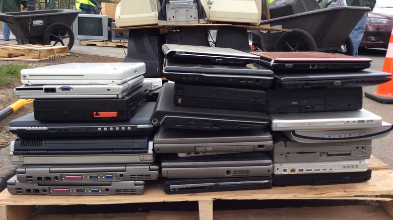 A stack of laptops