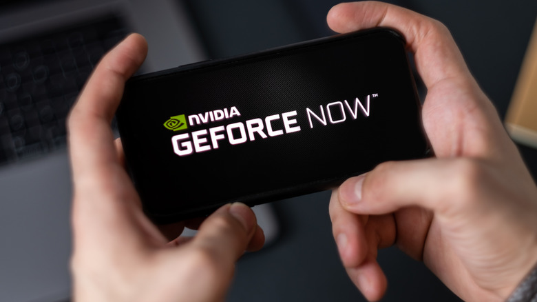 NVIDIA GeForce NOW logo on smartphone screen