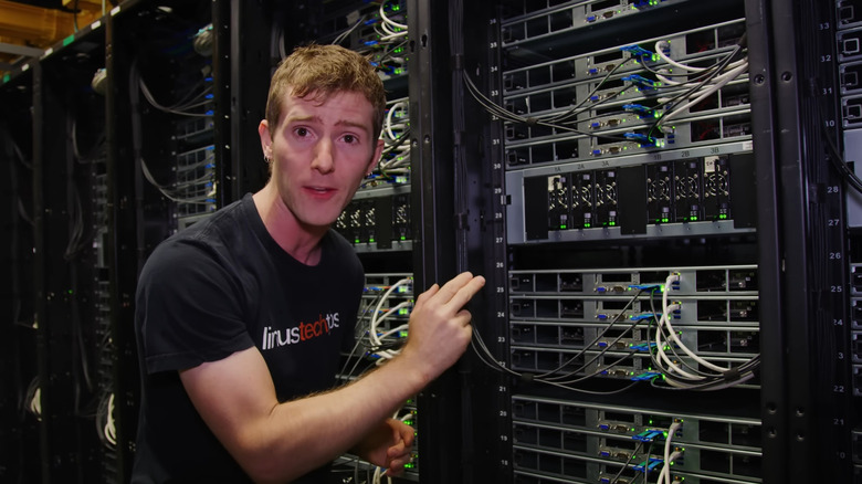 Linus from Linus Tech Tips at Shadow PC's data center