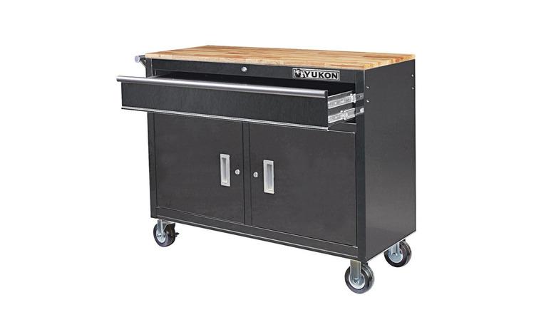 The Yukon 46-inch Mobile Workbench with Solid Wood Top