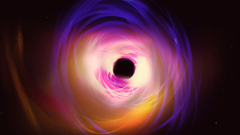 artistic interpretation of colorful energy around black hole
