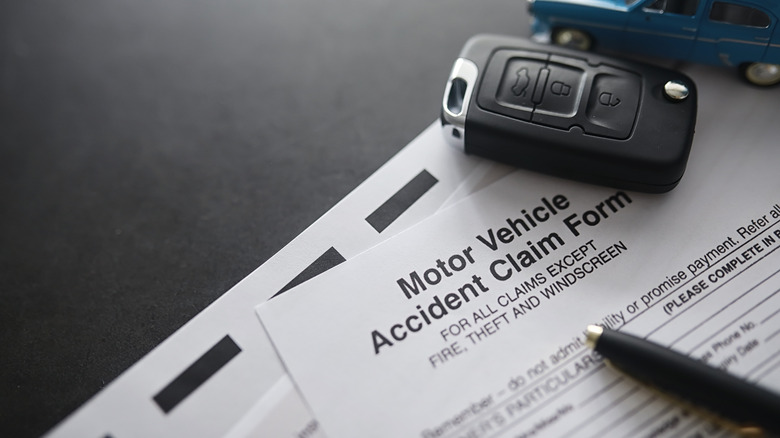 Motor vehicle accident claim form paperwork