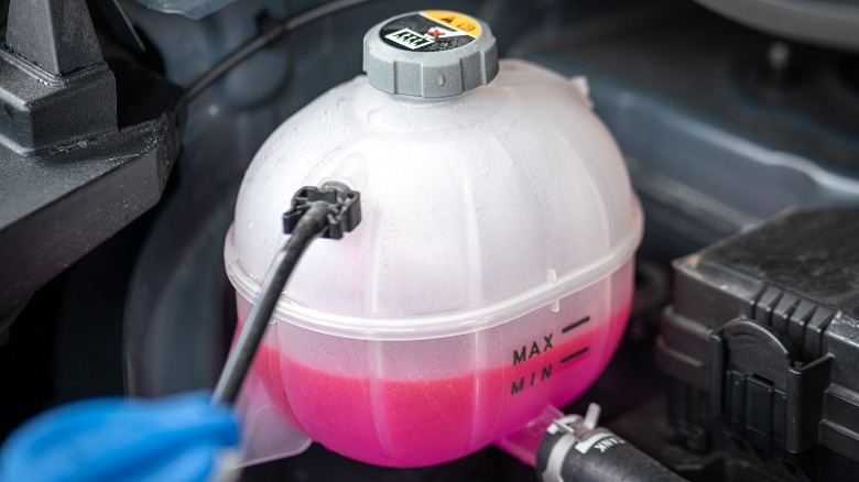 coolant reservoir with pink fluid