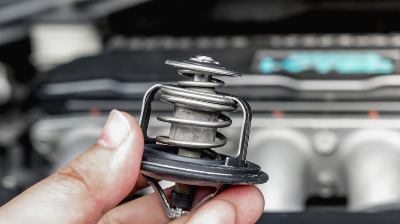 Automobile engine thermostat closeup