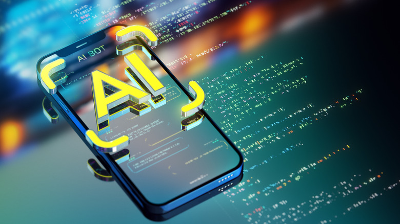 AI bot render on smartphone, technology concept