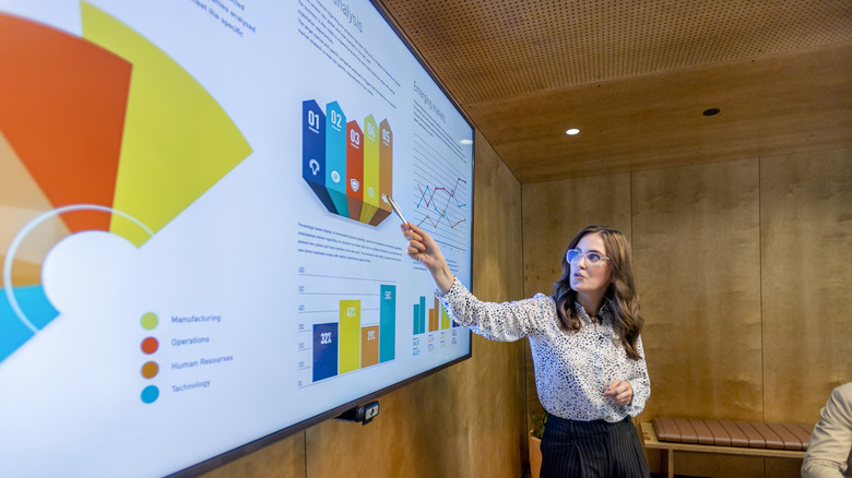 woman giving big data presentation on TV