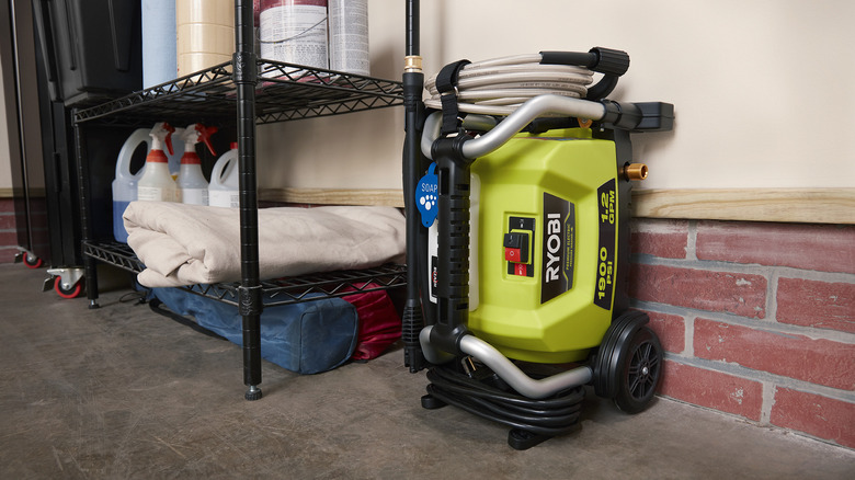 Ryobi pressure washer in storage