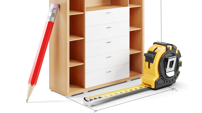 Tools in front of small bookcase