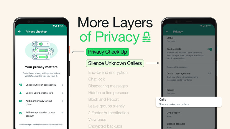 Screenshot of Privacy Check Up and Silence Unknown Callers features