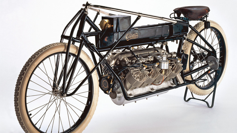 Antique Curtiss V8 motorcycle on display at Smithsonian Air and Space Museum