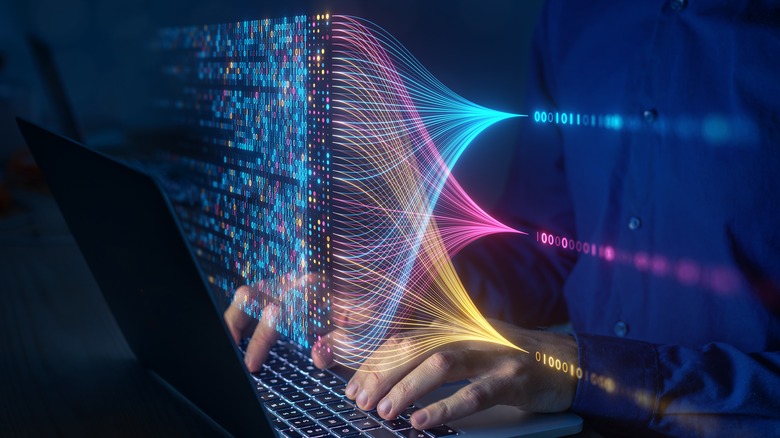 network data illustration over laptop