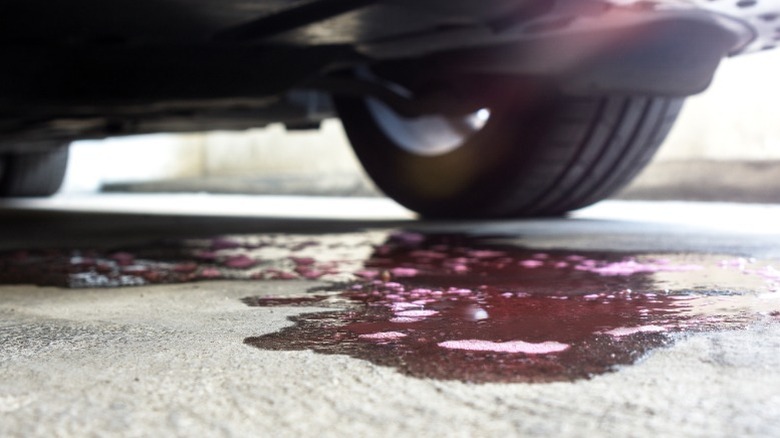 a car that has been leaking coolant onto the ground