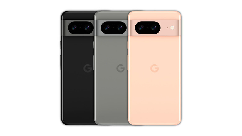 Google Pixel 8 in three different colors