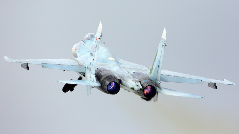 Su-27 Flanker flying after takeoff