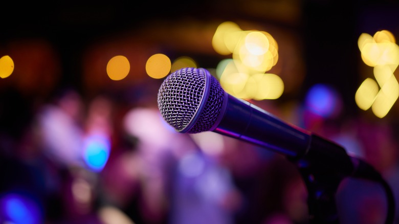 Close up of microphone on stage