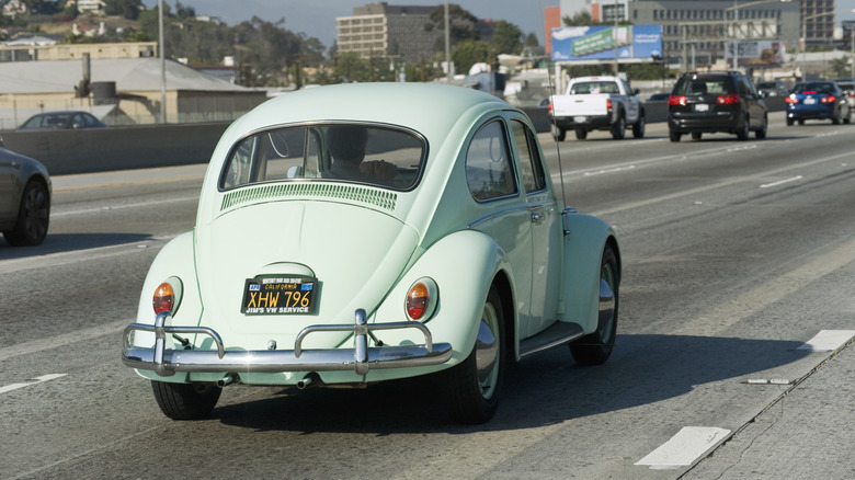 VW Beetle on the road